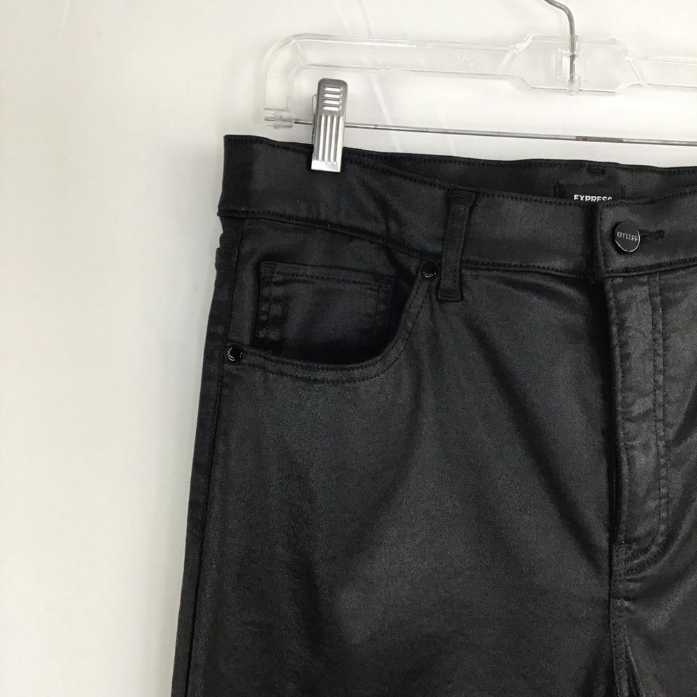 EXPRESS WOMEN GOTH BLACK FAUX LEATHER STRAIGHT ANKLE HIGH RISE PANTS SIZE 12S - Picture 3 of 9